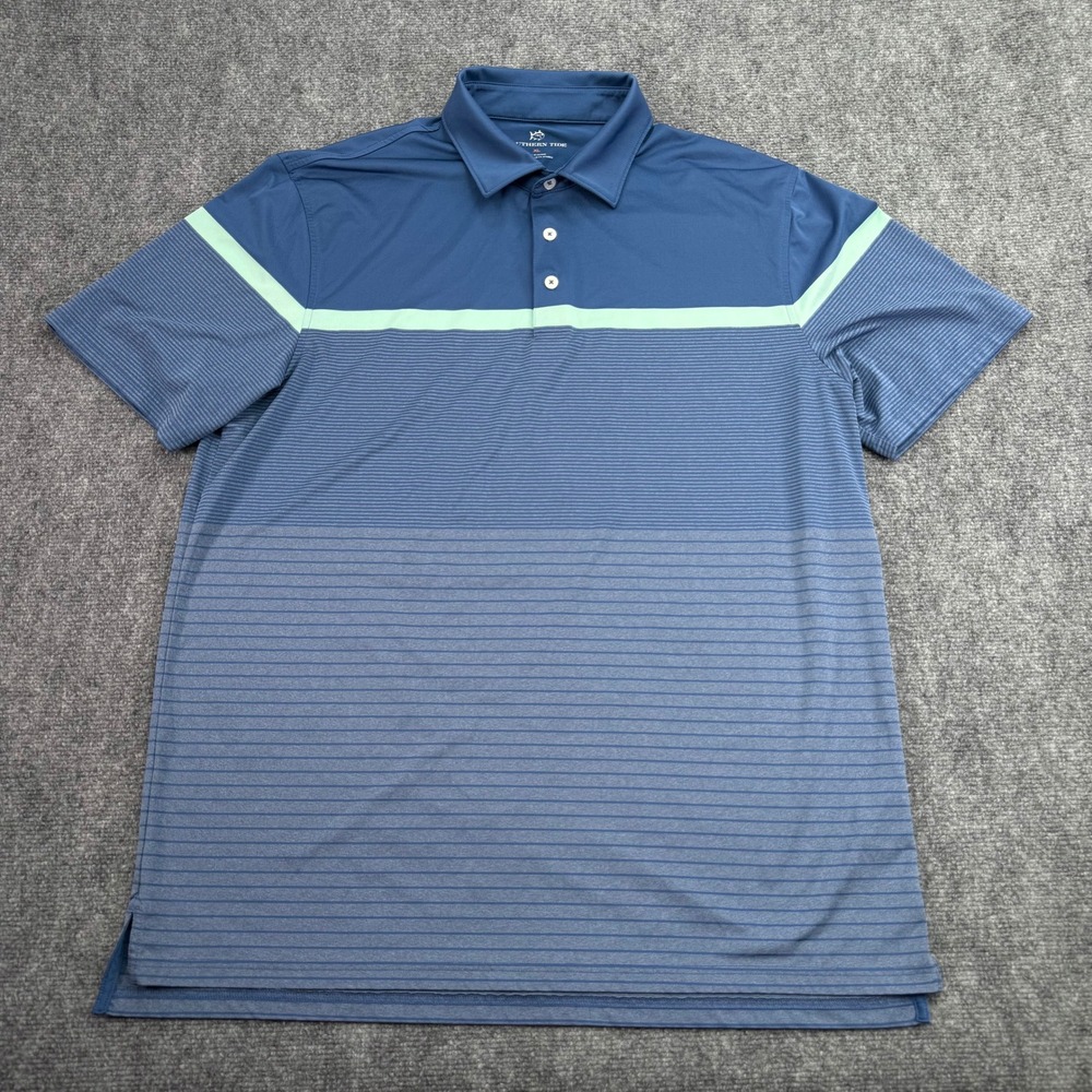 Southern Tide Polo Shirt Mens Extra Large Blue Striped Golf Performance Stretch‎